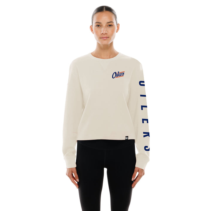 Edmonton Oilers Women's New Era Alternate Logo Cream Long Sleeve Shirt