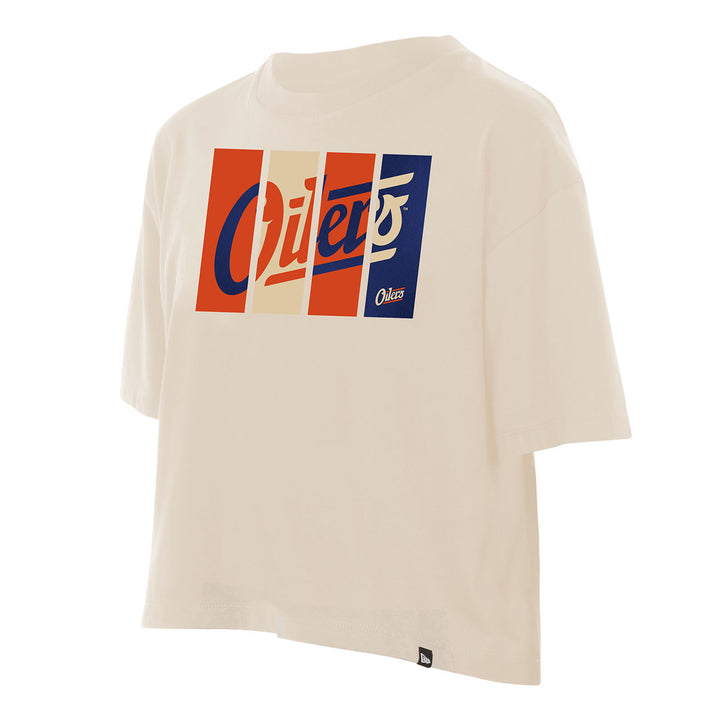 Edmonton Oilers Women's New Era Alternate Logo Cropped Cream T-Shirt