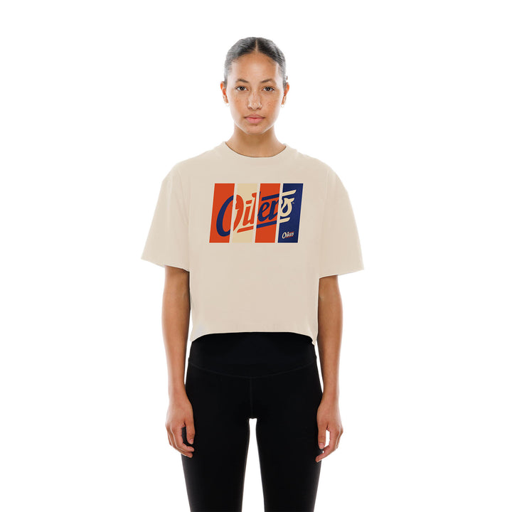 Edmonton Oilers Women's New Era Alternate Logo Cropped Cream T-Shirt