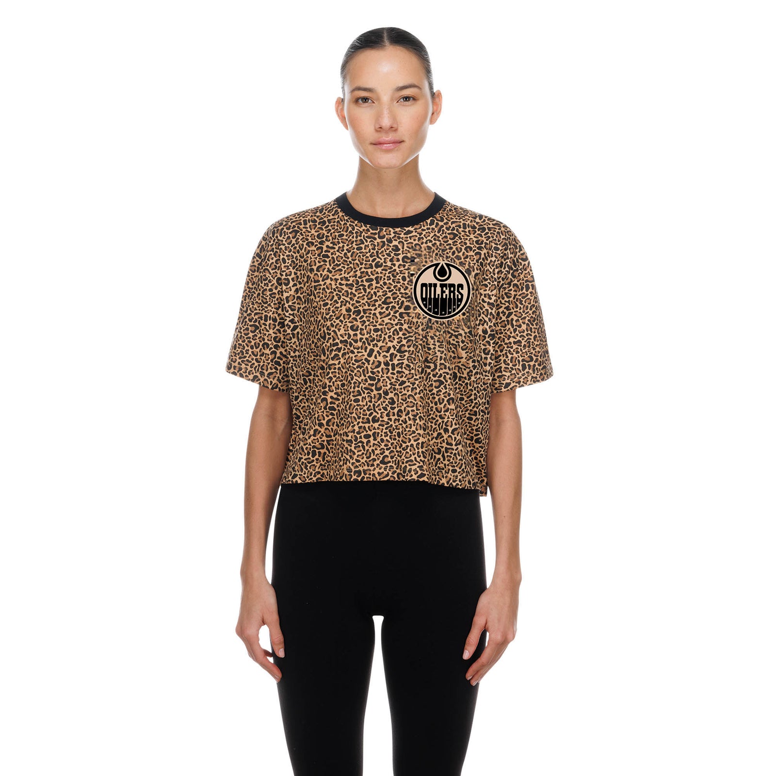 Edmonton Oilers Women's New Era Animal Print Boxy Cropped T-Shirt