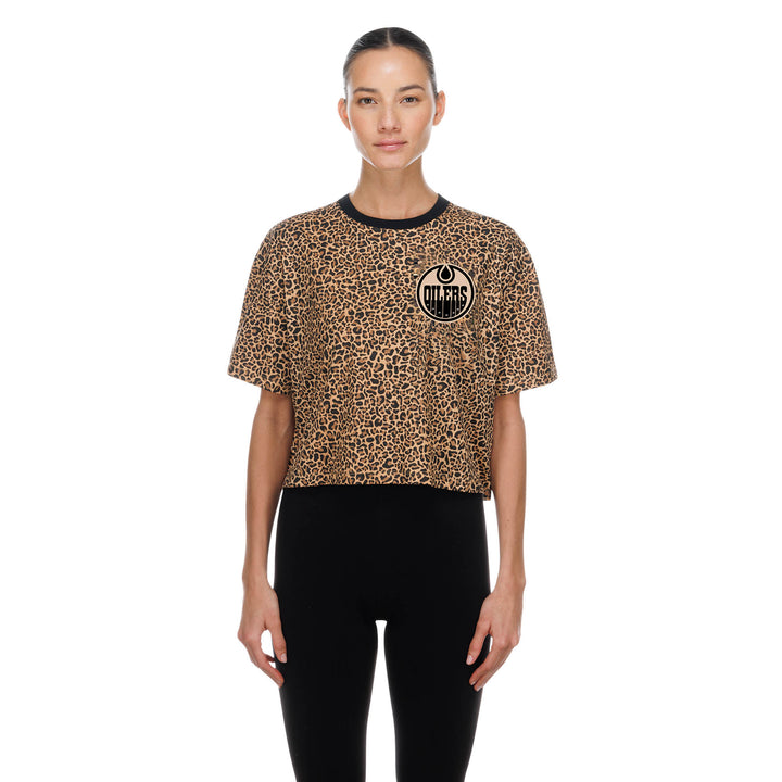 Edmonton Oilers Women's New Era Animal Print Boxy Cropped T-Shirt