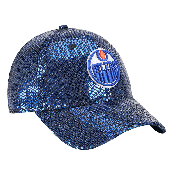 Edmonton Oilers Women's New Era Blue Sequin 9FORTY Adjustable Hat