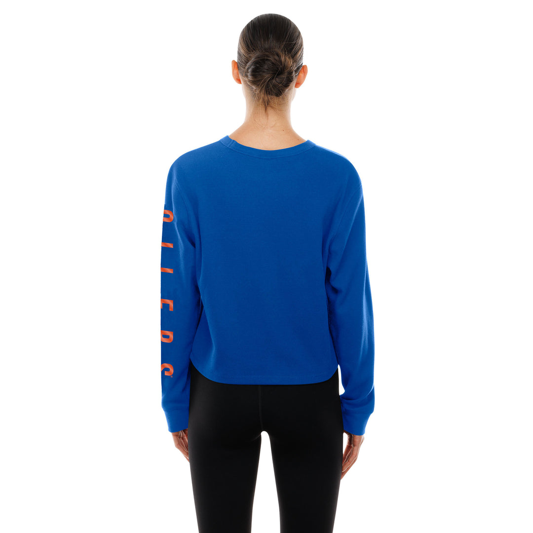 Edmonton Oilers Women's New Era Home Logo Cropped Blue Long Sleeve Shirt