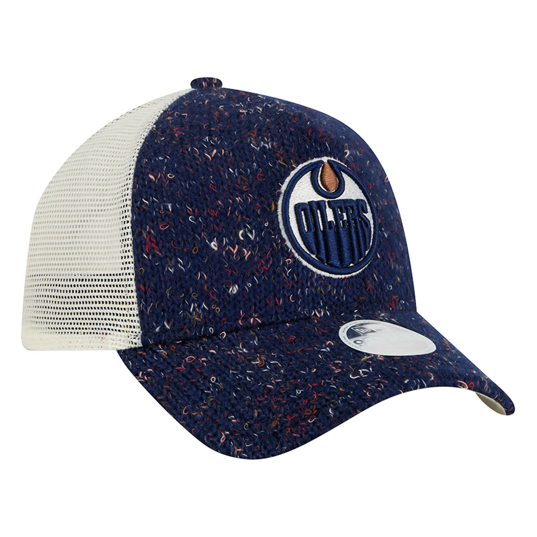 Edmonton Oilers Women's New Era Navy Knit 9FORTY Mesh Trucker Snapback Hat