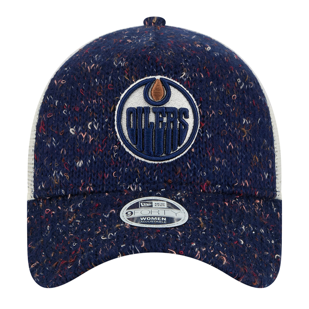 Edmonton Oilers Women's New Era Navy Knit 9FORTY Mesh Trucker Snapback Hat