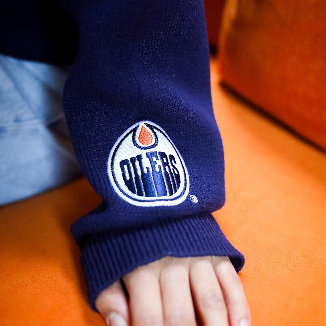 Edmonton Oilers Women's Peace Collective Navy V-Neck Knit Sweater