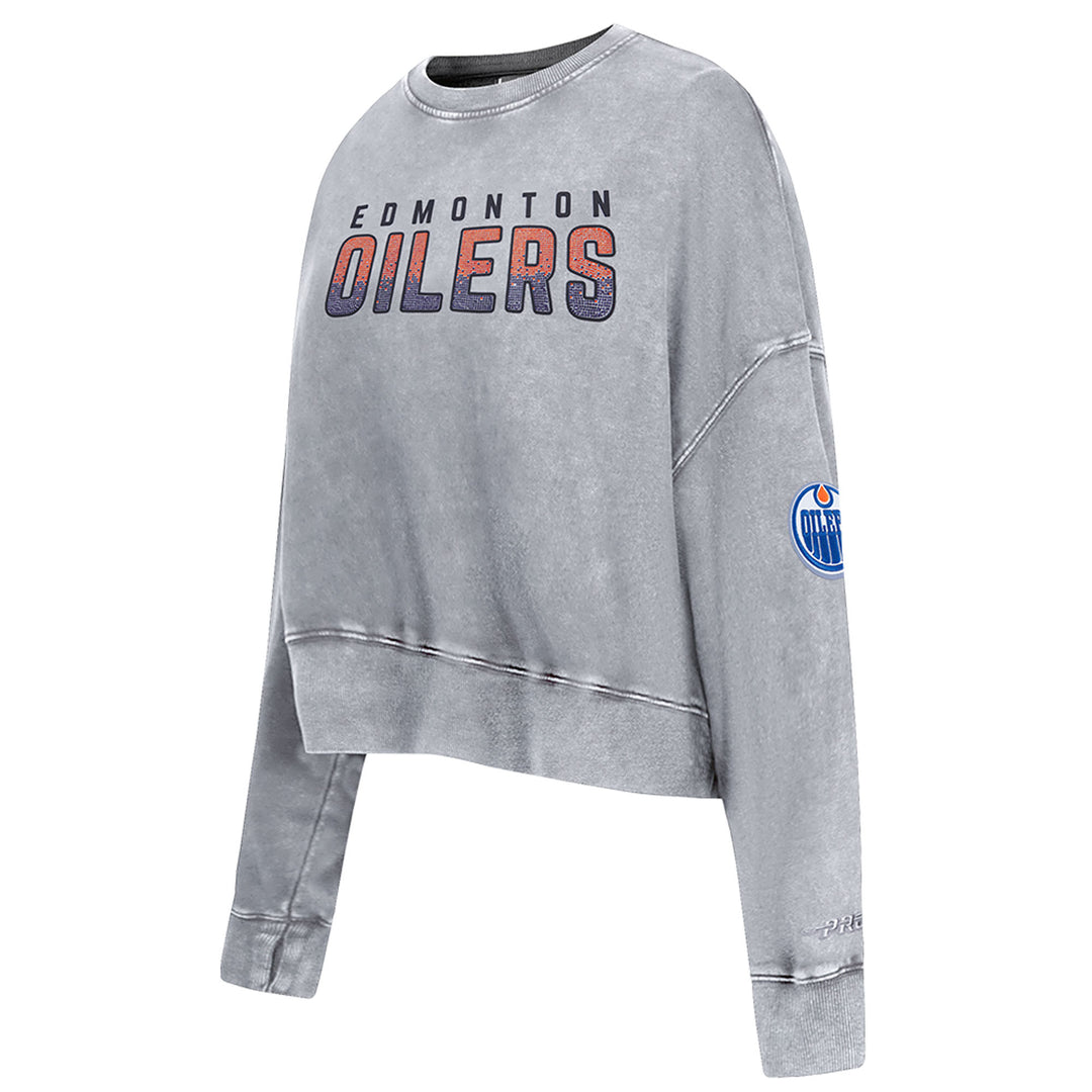 Edmonton Oilers Women's Pro Standard Jewels Enzyme Wash Grey Boxy Cropped Crewneck Sweatshirt
