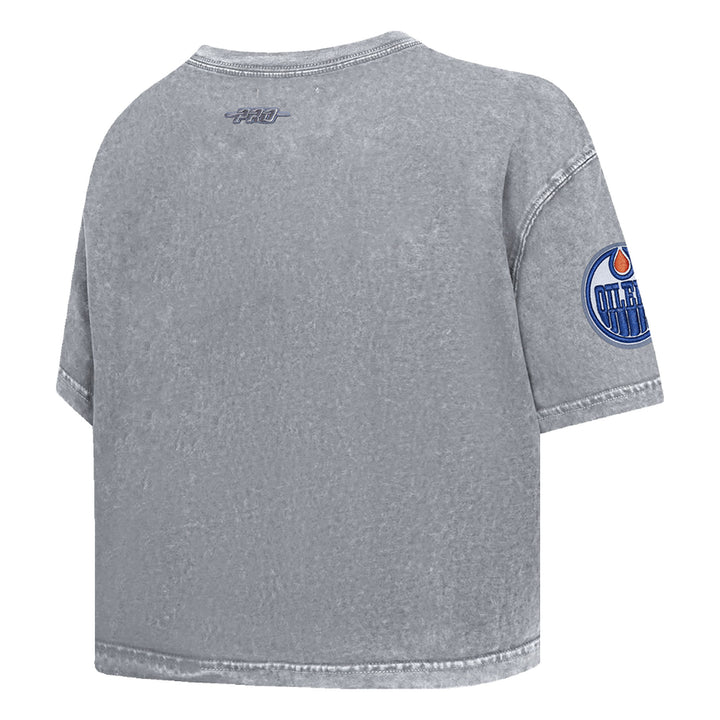 Edmonton Oilers Women's Pro Standard Jewels Enzyme Wash Grey Boxy Cropped T-Shirt