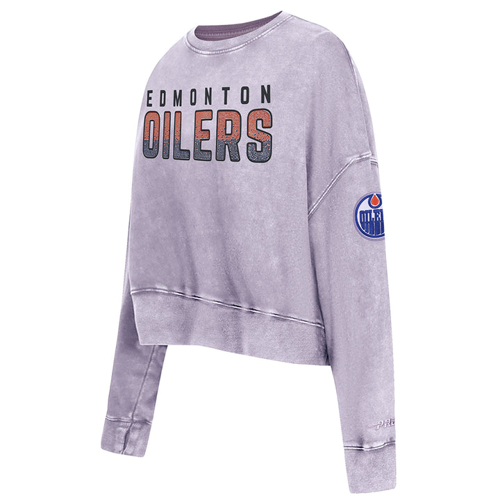Edmonton Oilers Women's Pro Standard Jewels Enzyme Wash Purple Boxy Cropped Crewneck Sweatshirt
