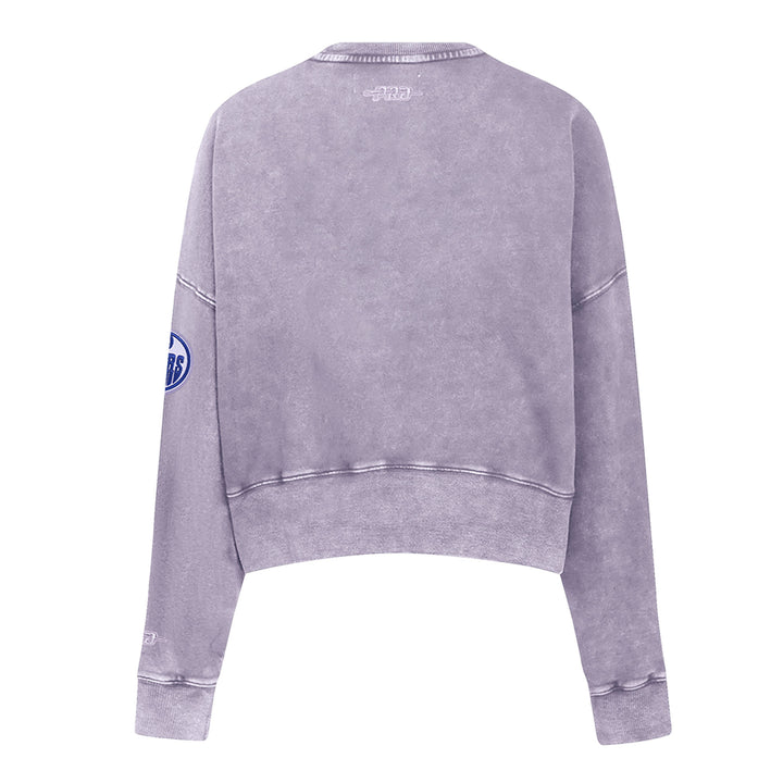 Edmonton Oilers Women's Pro Standard Jewels Enzyme Wash Purple Boxy Cropped Crewneck Sweatshirt