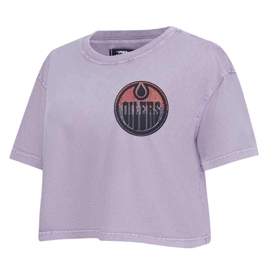 Edmonton Oilers Women's Pro Standard Jewels Enzyme Wash Purple Boxy Cropped T-Shirt