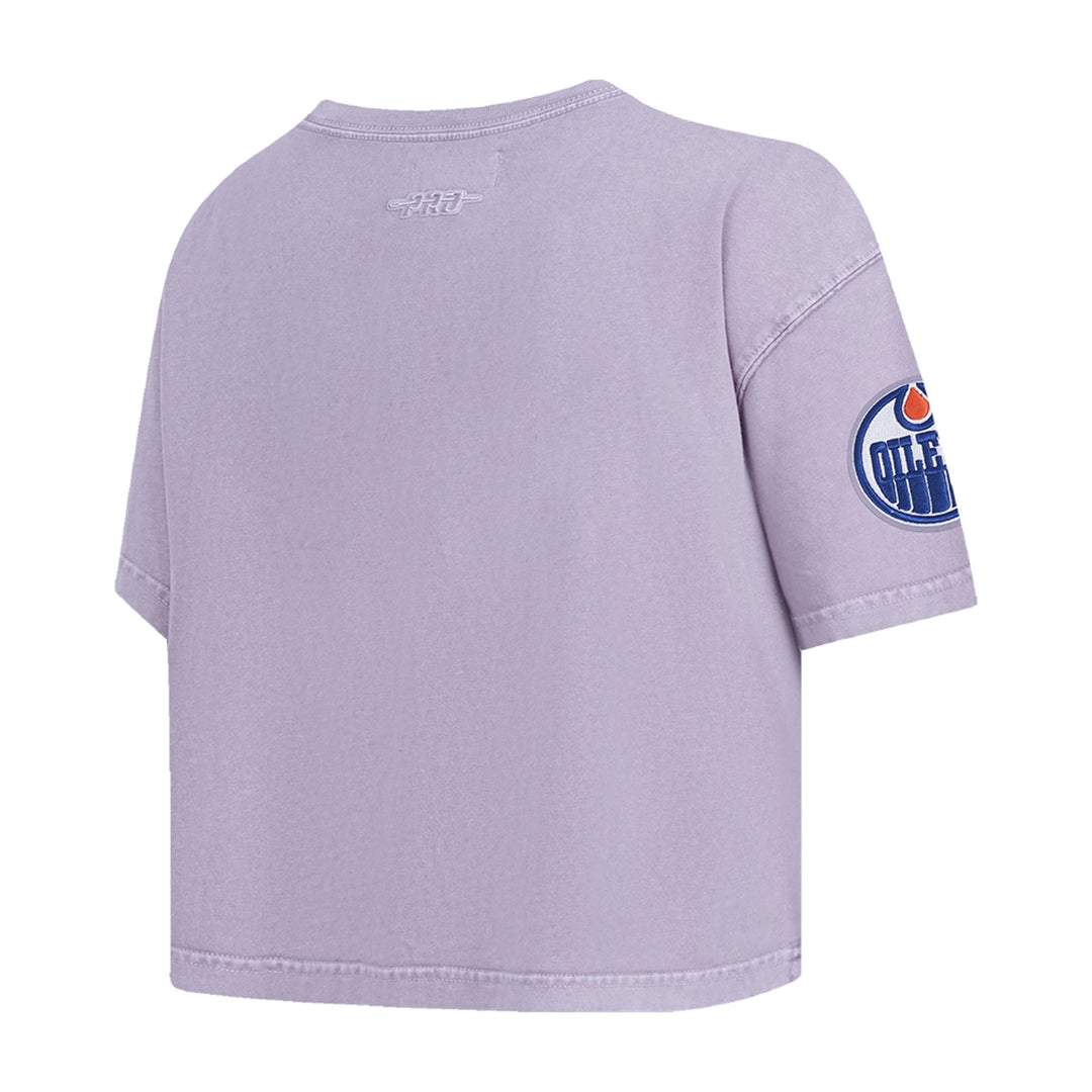 Edmonton Oilers Women's Pro Standard Jewels Enzyme Wash Purple Boxy Cropped T-Shirt