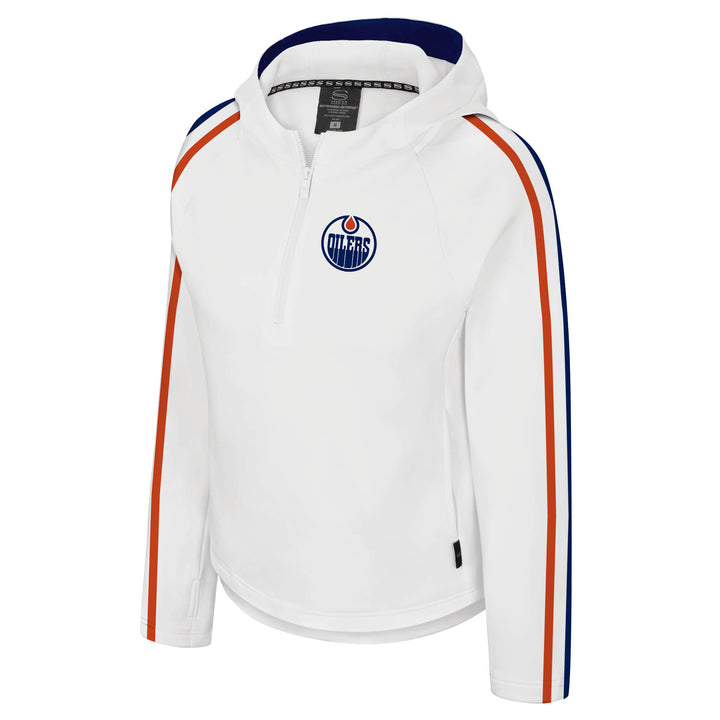 Edmonton Oilers Women's Stadium Essentials Bench Momentum White Quarter-Zip Hoodie