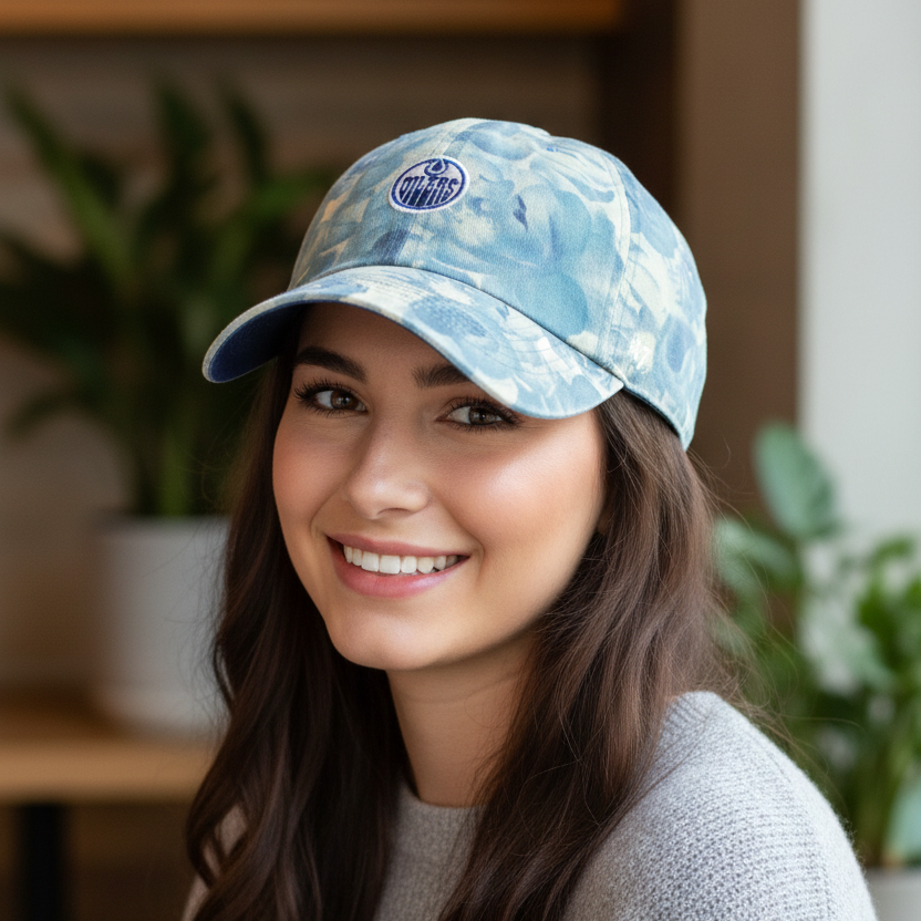 Edmonton Oilers Women's '47 Blue & Cream Gardenia Micro Logo Clean Up Adjustable Hat