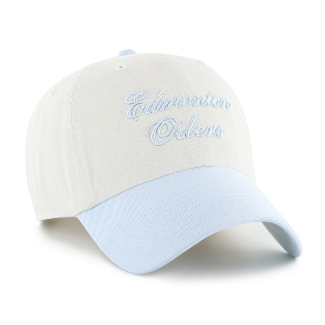 Edmonton Oilers Women's '47 Cream & Blue Gelato Script TT Clean Up Adjustable Hat