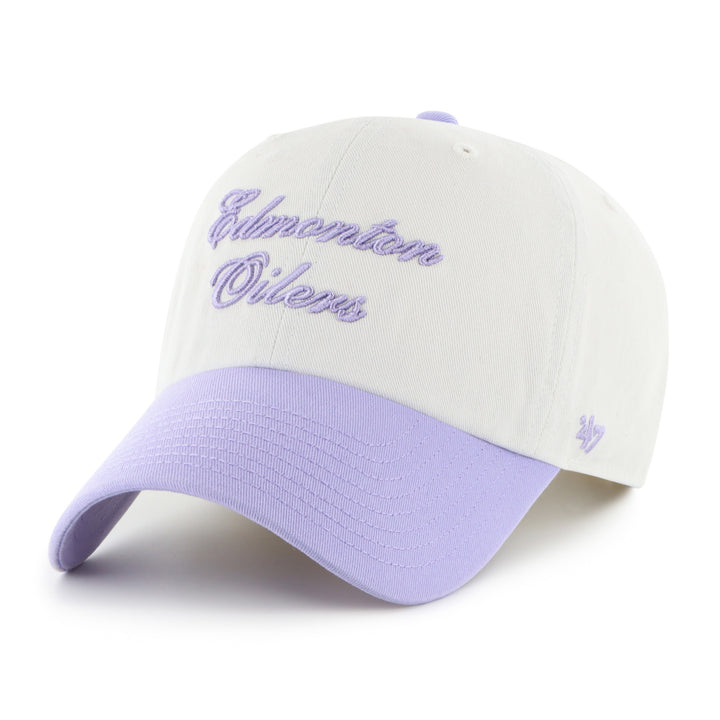 Edmonton Oilers Women's '47 Cream & Purple Gelato Script TT Clean Up Adjustable Hat