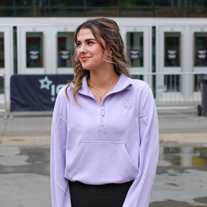 Edmonton Oilers Women's lululemon Purple Brushed Softstreme Half-Zip Sweatshirt
