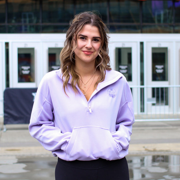 Edmonton Oilers Women's lululemon Purple Brushed Softstreme Half-Zip Sweatshirt