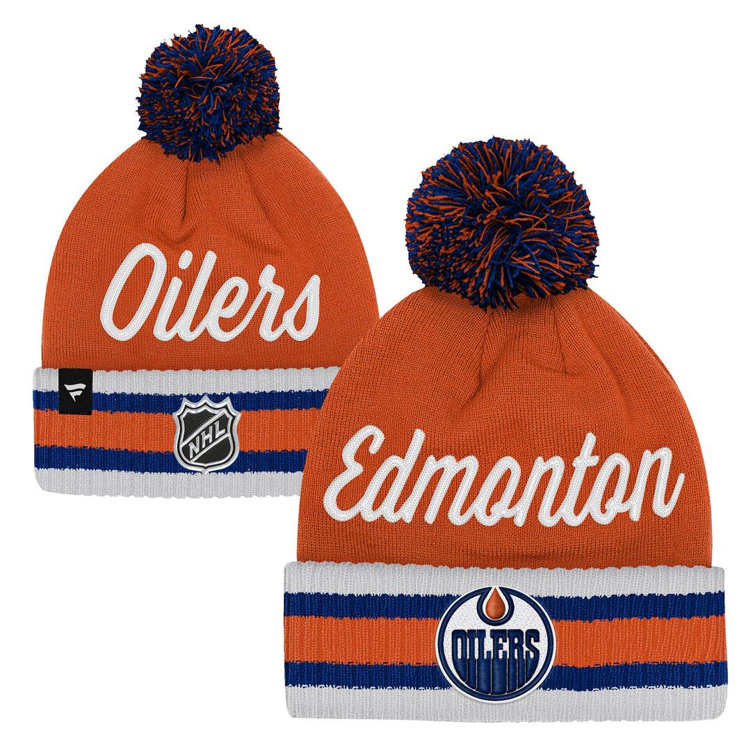 Edmonton Oilers Youth Fanatics Orange Authentic Pro Script Cuffed Toque w/Pom
