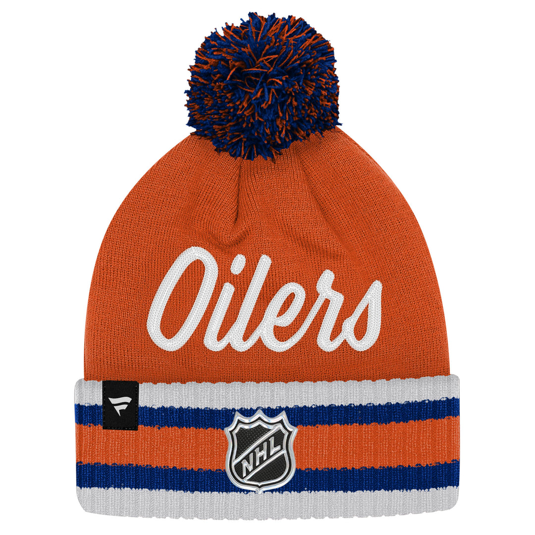 Edmonton Oilers Youth Fanatics Orange Authentic Pro Script Cuffed Toque w/Pom