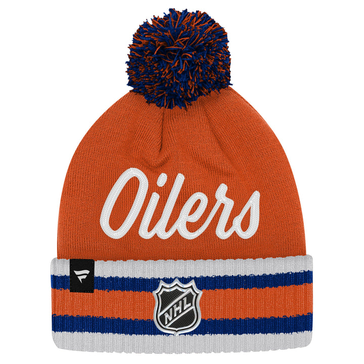 Edmonton Oilers Youth Fanatics Orange Authentic Pro Script Cuffed Toque w/Pom