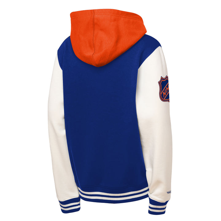 Edmonton Oilers Youth Mitchell & Ness Blue Court Side Fleece Hooded Jacket