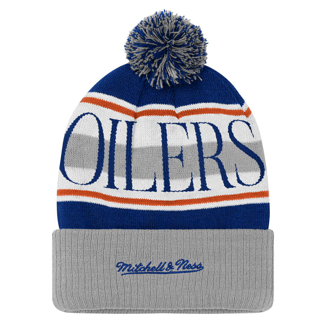 Edmonton Oilers Youth Mitchell & Ness Blue & Grey Classic Knit Toque w/ Pom