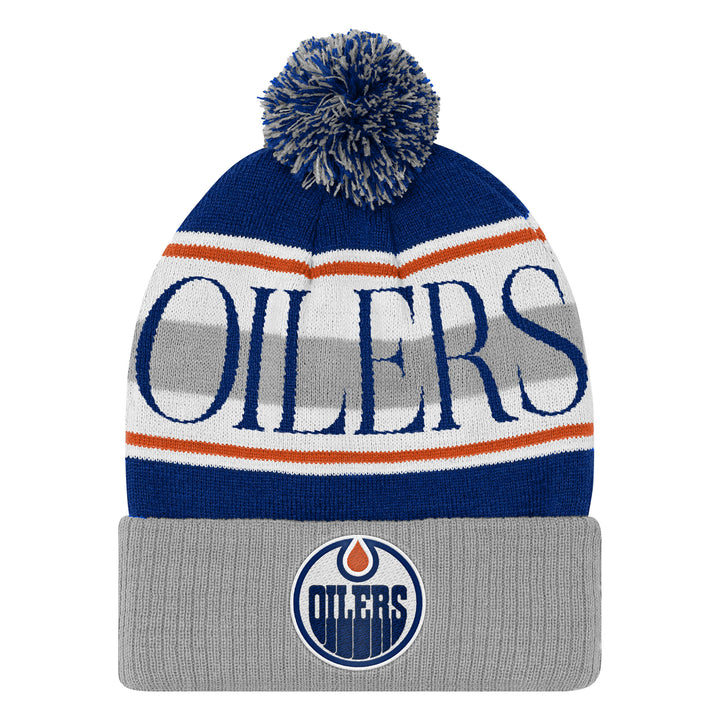 Edmonton Oilers Youth Mitchell & Ness Blue & Grey Classic Knit Toque w/ Pom