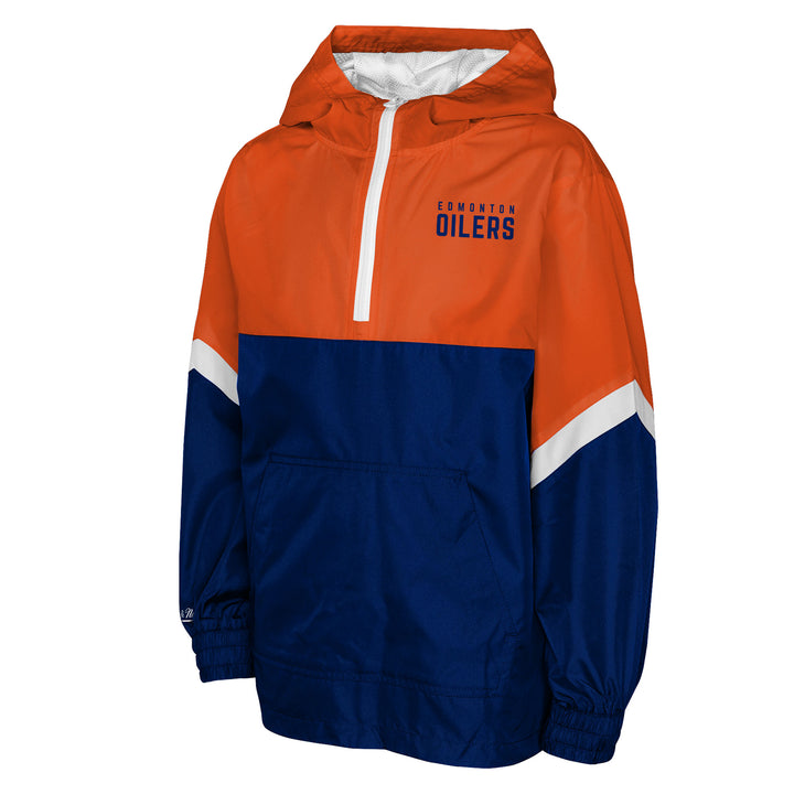 Edmonton Oilers Youth Mitchell & Ness Blue & Orange Half-Zip Lightweight Anorak Jacket