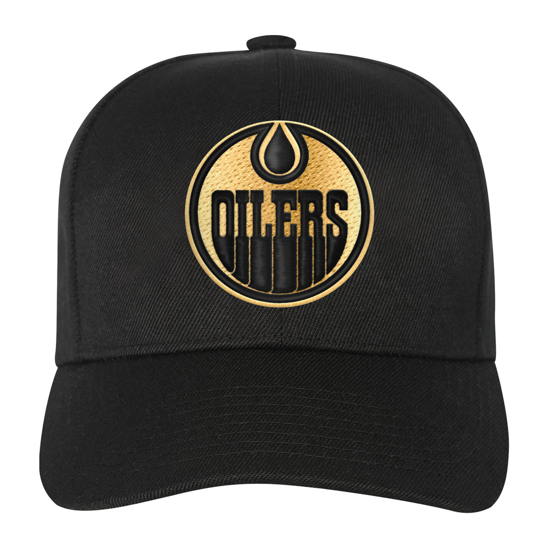 Edmonton Oilers Youth Mitchell & Ness Precurved Black & Gold Snapback Hat