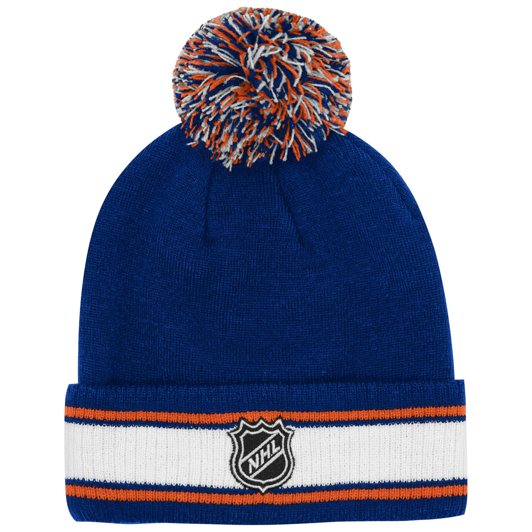 Edmonton Oilers Youth Outerstuff Blue Striped Cuff Toque w/Pom