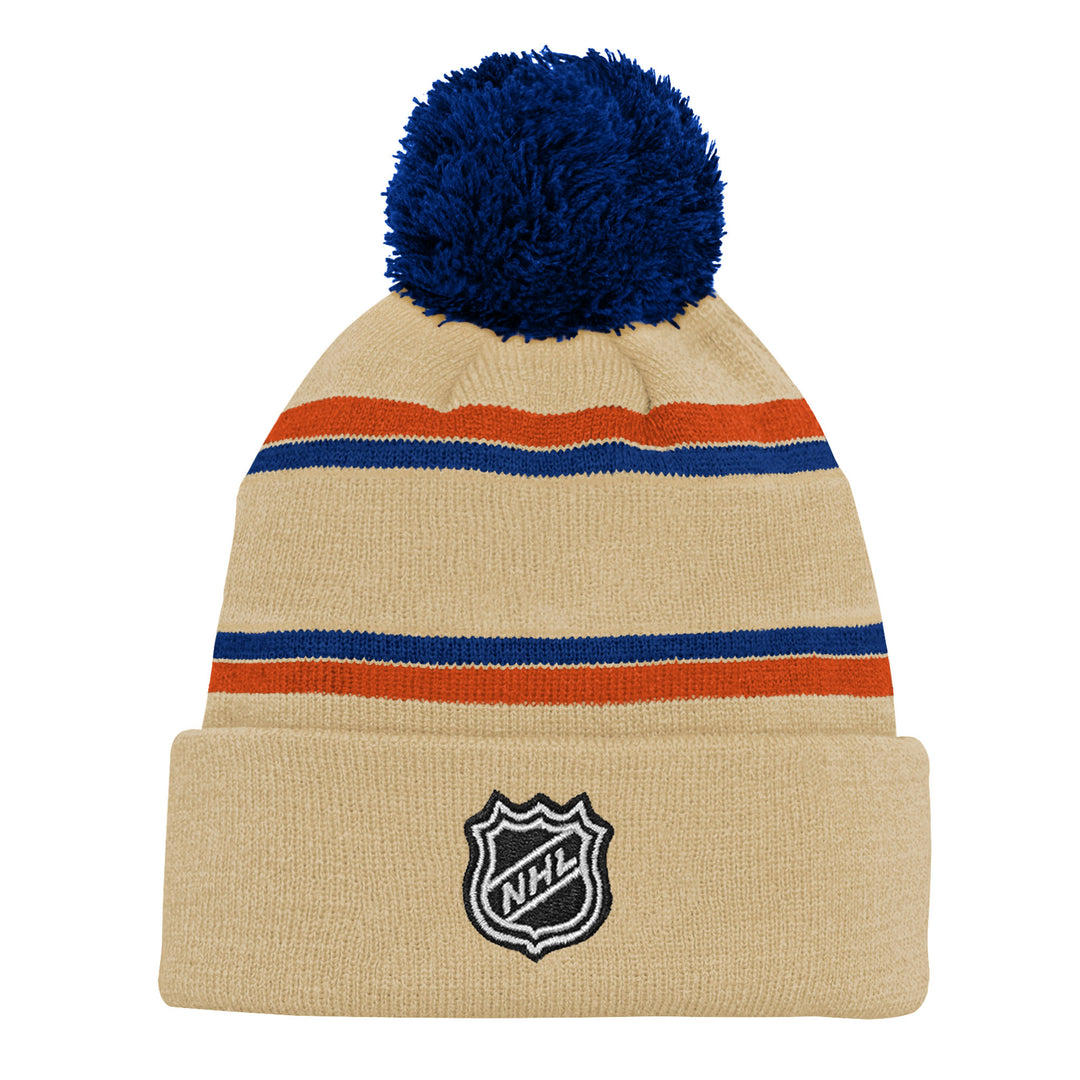 Edmonton Oilers Youth Outerstuff Cream Alternate Cuffed Knit Toque W/Pom