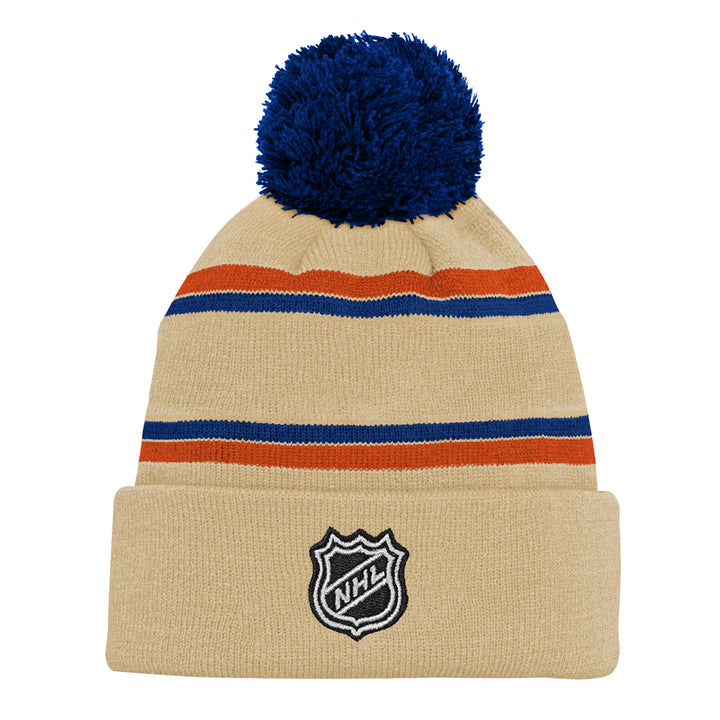 Edmonton Oilers Youth Outerstuff Cream Alternate Cuffed Knit Toque W/Pom