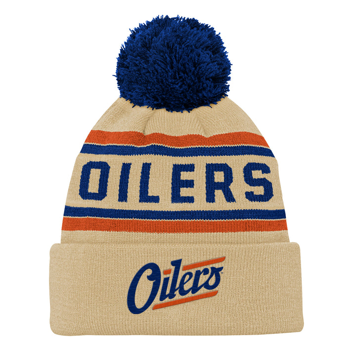 Edmonton Oilers Youth Outerstuff Cream Alternate Cuffed Knit Toque W/Pom