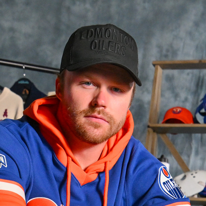 Edmonton Oilers '47 Black Tonal Hitch Mesh Wordmark Snapback Hat