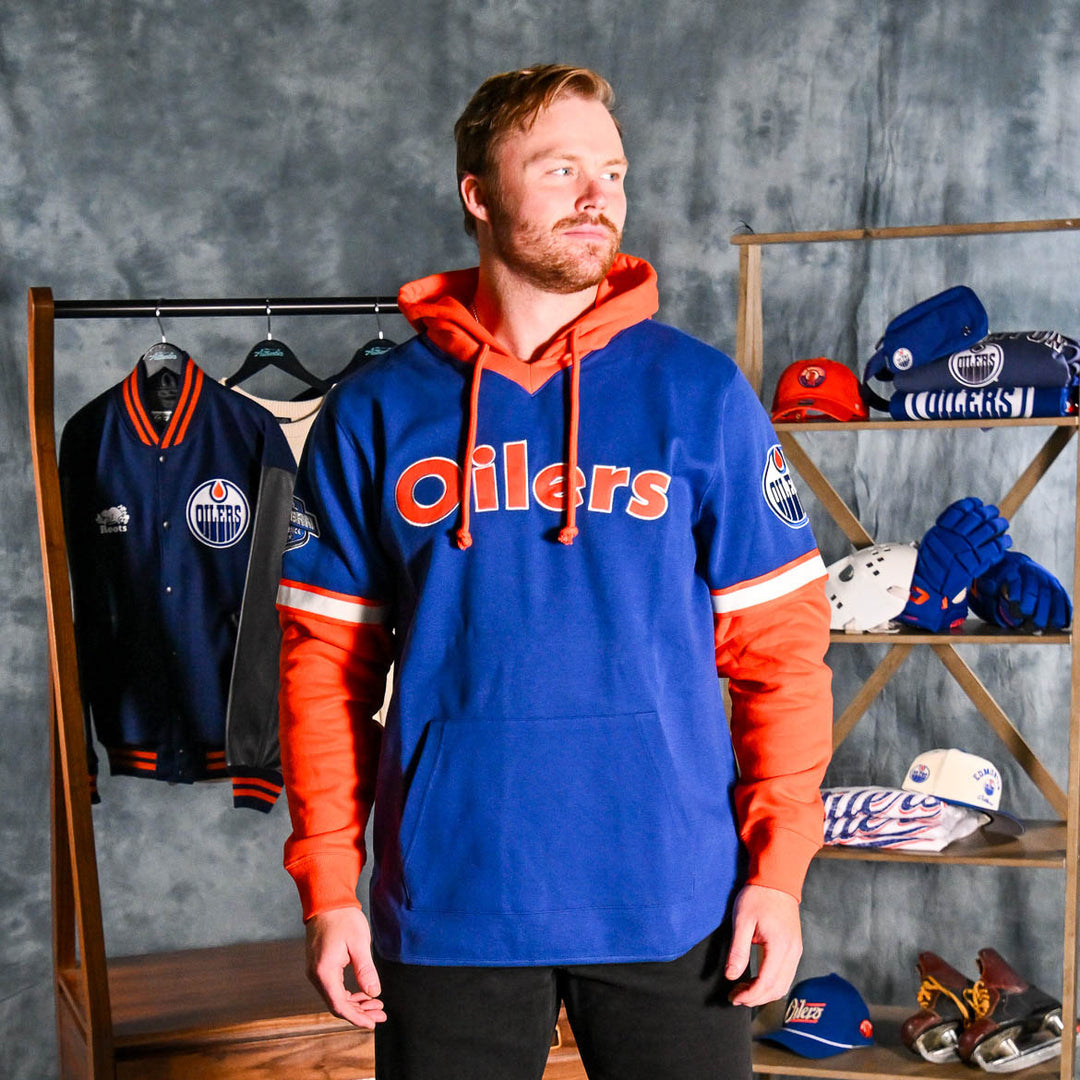 Edmonton Oilers '47 Seventies Shortstop Blue & Orange Hoodie