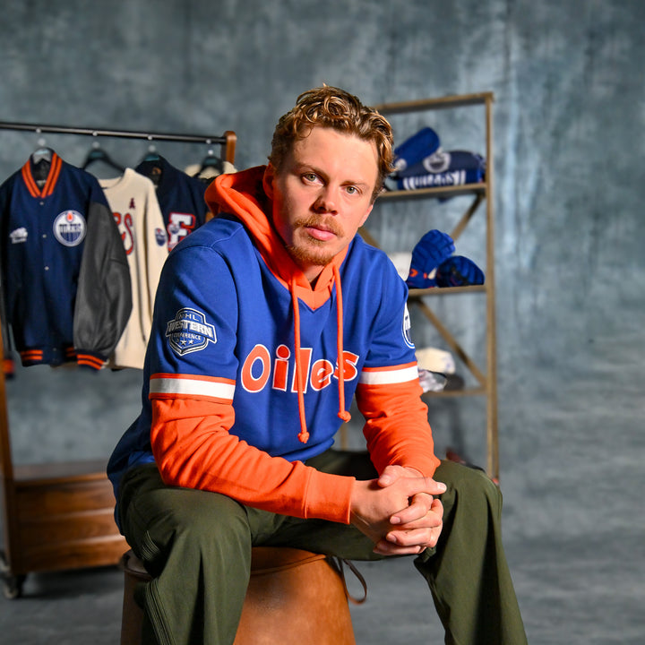 Edmonton Oilers '47 Seventies Shortstop Blue & Orange Hoodie