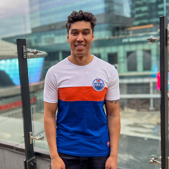 Edmonton Oilers Unisex Authentics Blue & White Color Blocked T-Shirt