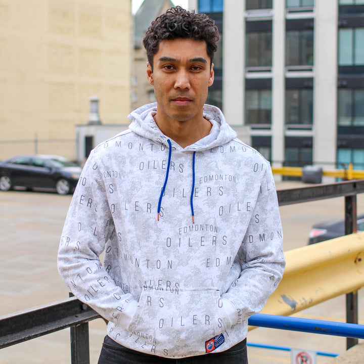 Edmonton Oilers Unisex Authentics Grey & White All Over Printed Hoodie