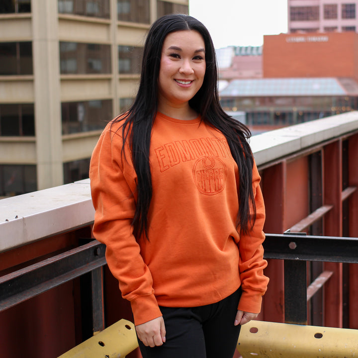 Edmonton Oilers Unisex Authentics Orange Pigment Wash Crewneck Sweatshirt