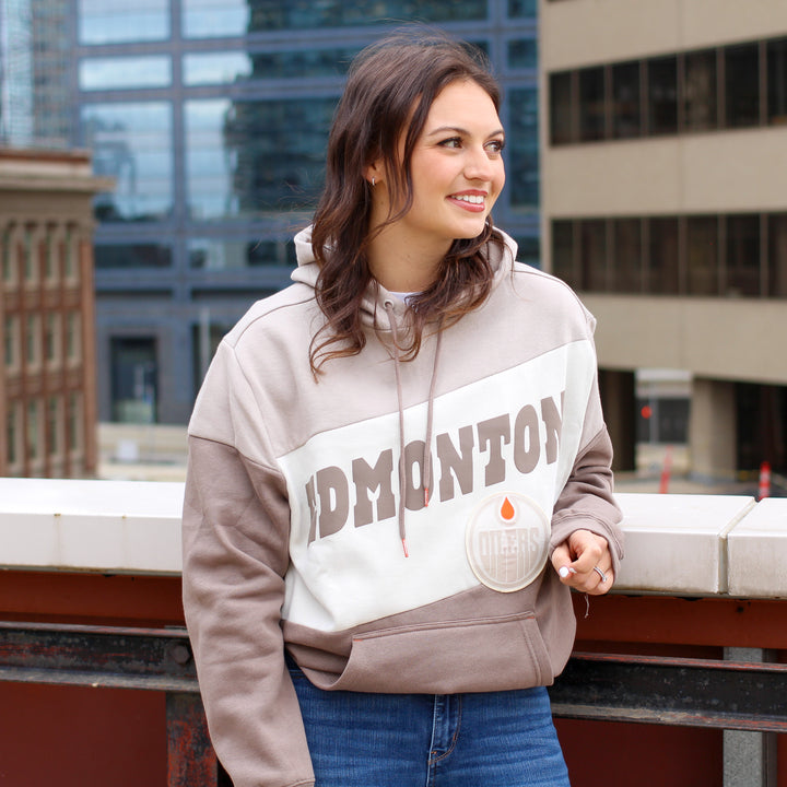 Edmonton Oilers Unisex Authentics Tan & Brown Color Blocked Hoodie