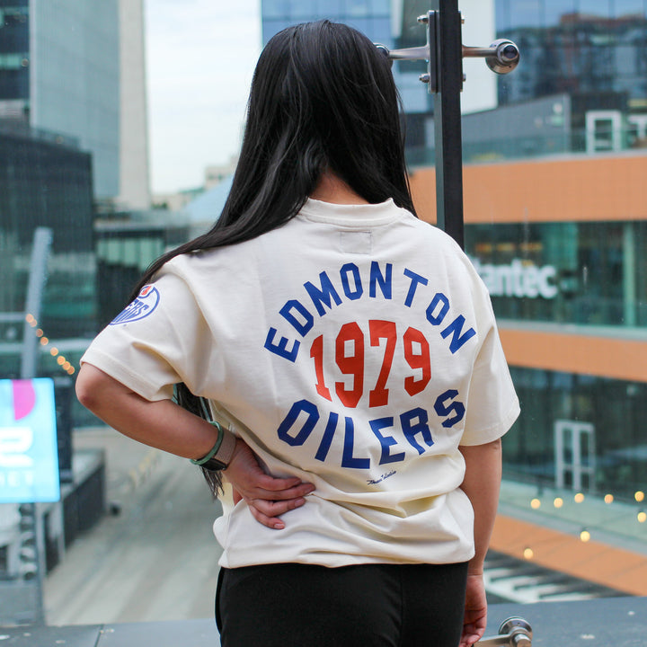 Edmonton Oilers Unisex Peace Collective Cream "Inaugural Year" Oversized Heavyweight T-Shirt