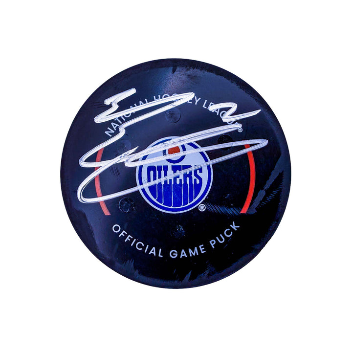 Evan Bouchard Edmonton Oilers Autographed Playoff Goal Puck - Apr. 25/2025 vs Los Angeles Kings #25089