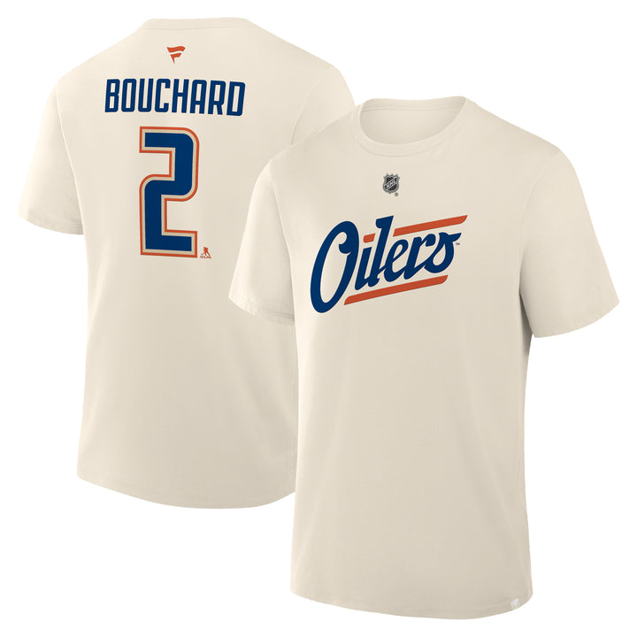 Evan Bouchard Edmonton Oilers Fanatics Alternate Logo Player Name & Number Cream T-Shirt