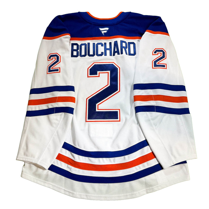 Evan Bouchard Edmonton Oilers Game Worn Jersey - 2025-26 Playoffs White Set #1 - D00622
