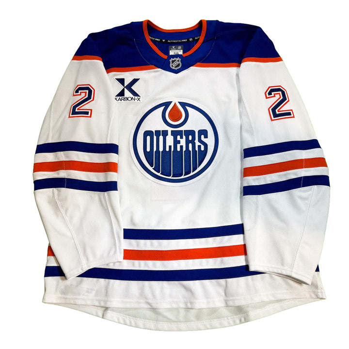 Evan Bouchard Edmonton Oilers Game Worn Jersey - 2025-26 Playoffs White Set #1 - D00622
