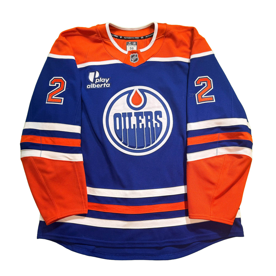Evan Bouchard Edmonton Oilers Game Worn Jersey - 2025-26 Royal Blue Set #3 - D00497 *MILESTONE CAREER HIGH ASSISTS/POINTS
