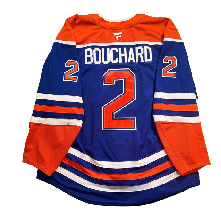 Evan Bouchard Edmonton Oilers Game Worn Jersey - 2025-26 Royal Blue Set #3 - D00497 *MILESTONE CAREER HIGH ASSISTS/POINTS