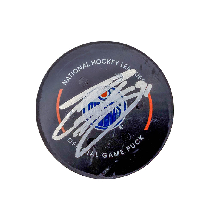 Evander Kane Edmonton Oilers Autographed Goal Puck - Nov. 1/2022 vs Nashville Predators #18706