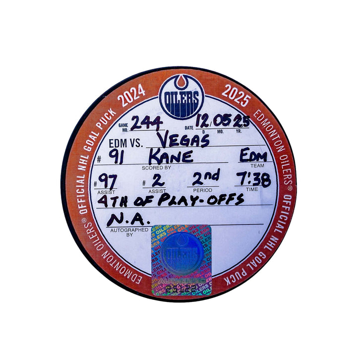 Evander Kane Edmonton Oilers Playoff Goal Puck - May. 12/2025 vs Vegas Golden Knights #25122